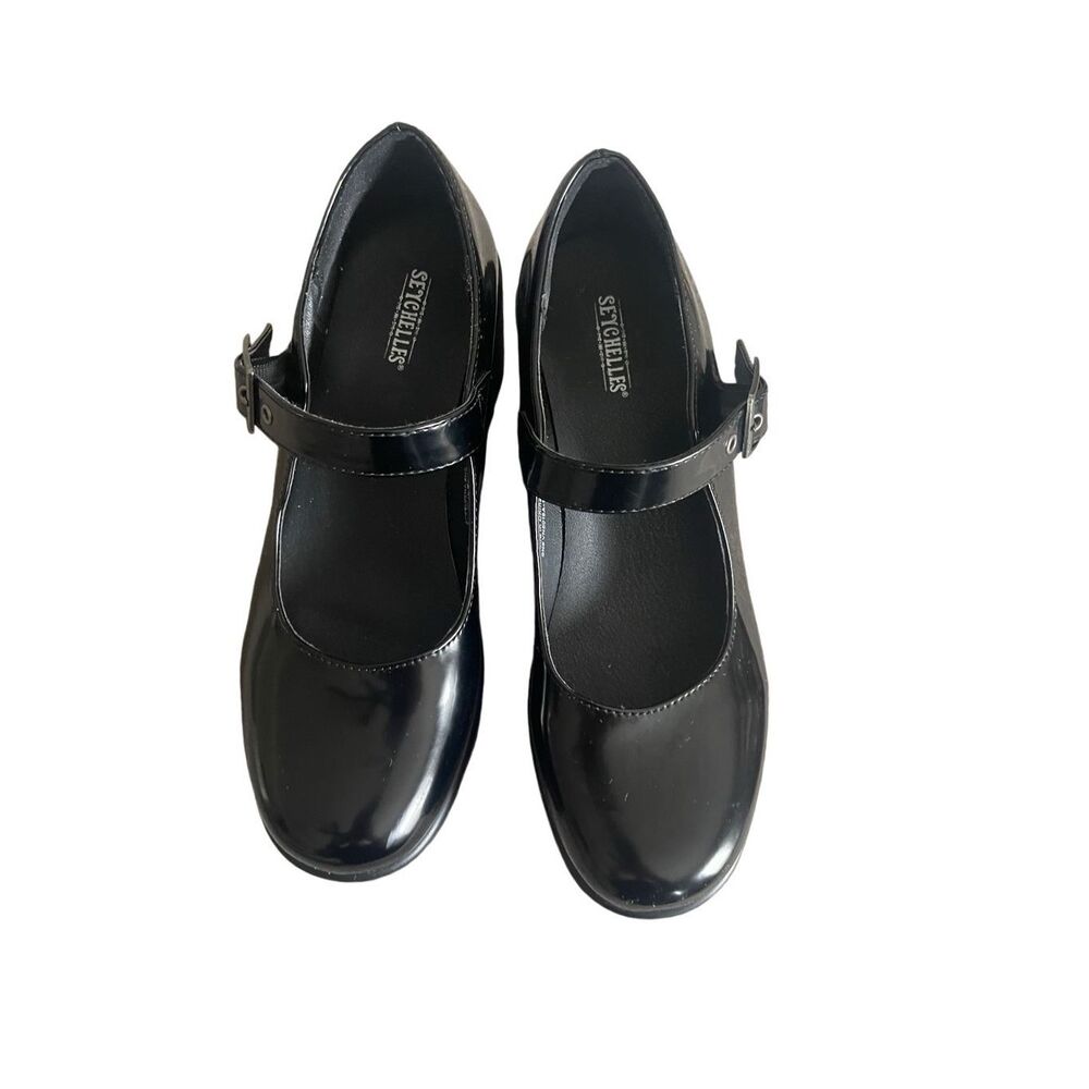 Anthropologie Seychelles chunky black Mary Jane heeled shoe 7.5 - Picture 2 of 5